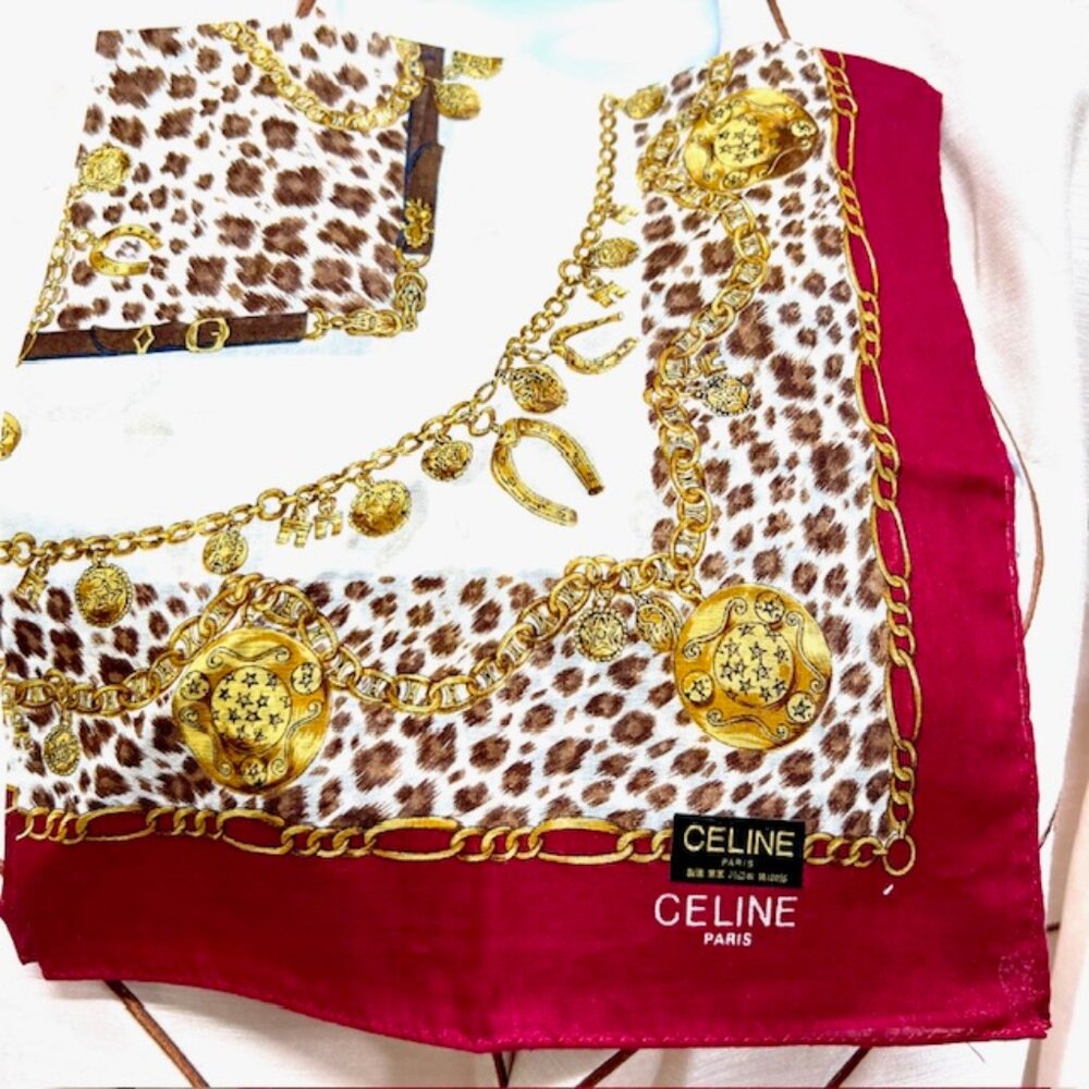 2 New:1 Celine Paris Handker 19" Burgendy Leapard Gold +1 YSL Hand Towel (68) - Picture 6 of 11